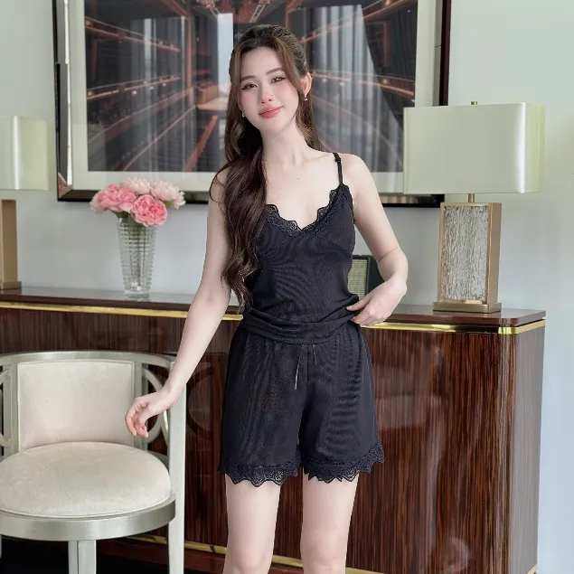 Ảnh Hisexy Bộ ngủ nữ set ngủ nữ đồ bộ nữ thun tăm cao cấp co dãn 4 chiều dày dặn áo phối ren ms45 2