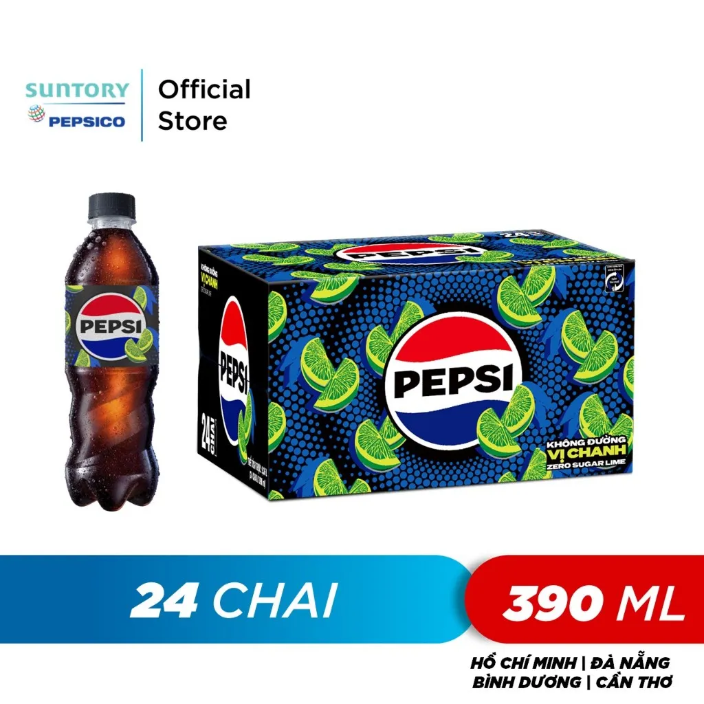 Ảnh [HỎA TỐC]Thùng 24 Chai Nước Ngọt Có Gaz Pepsi Vị Chanh Không Calo (390ml /chai) 1