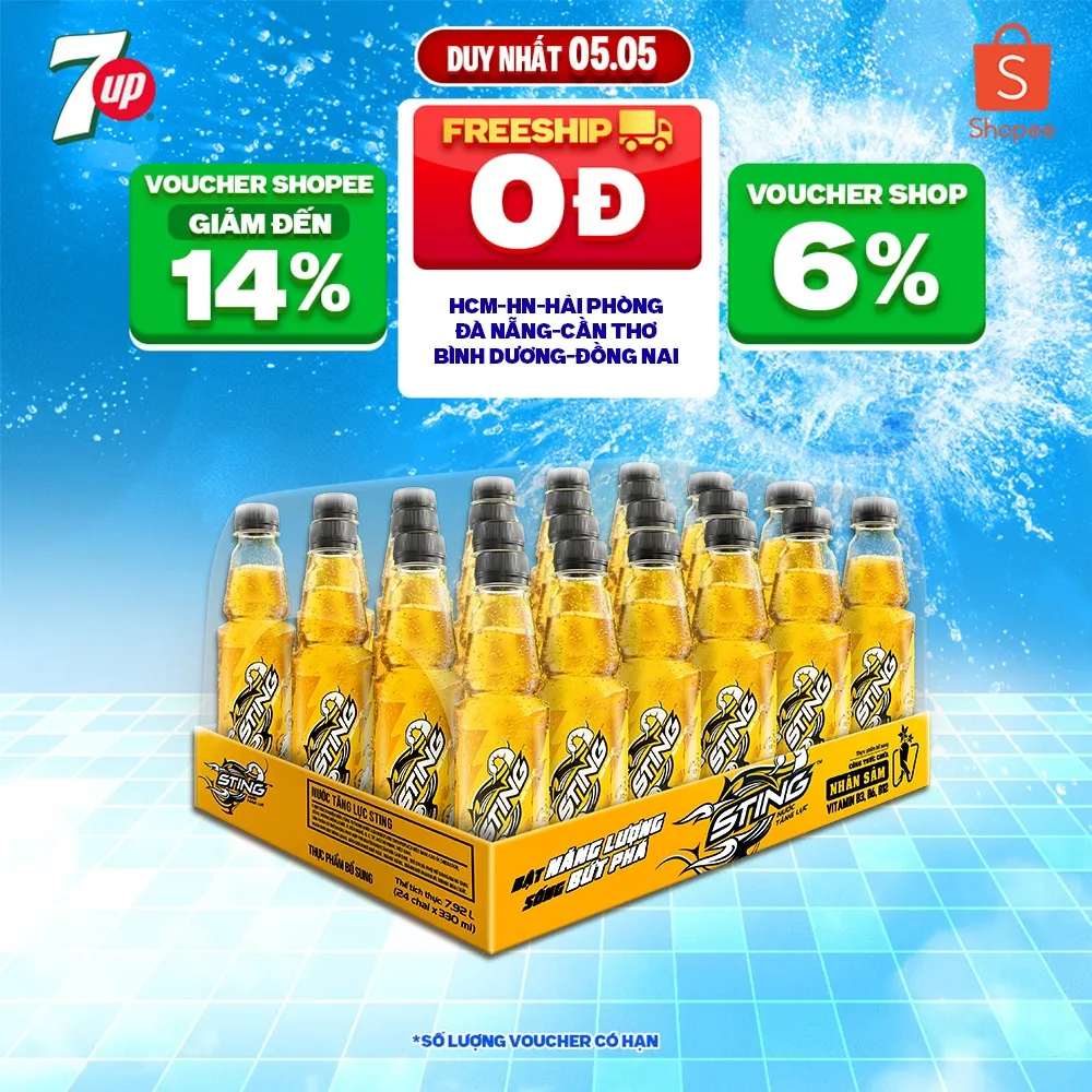 Ảnh [HỎA TỐC-VC 12%] Thùng 24 Chai Nước Tăng Lực Sting Vàng (330ml/chai) 1