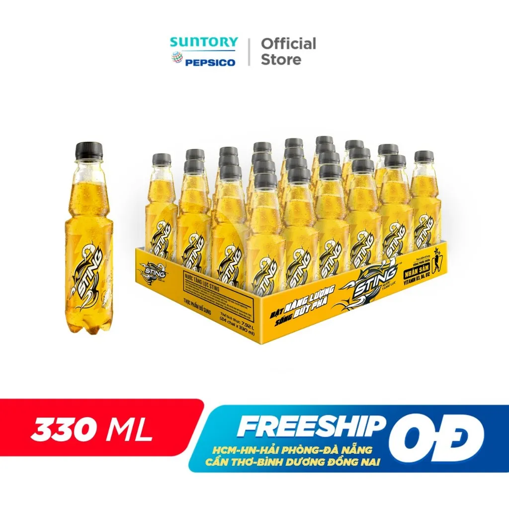 Ảnh [HỎA TỐC-VC 12%] Thùng 24 Chai Nước Tăng Lực Sting Vàng (330ml/chai) 2