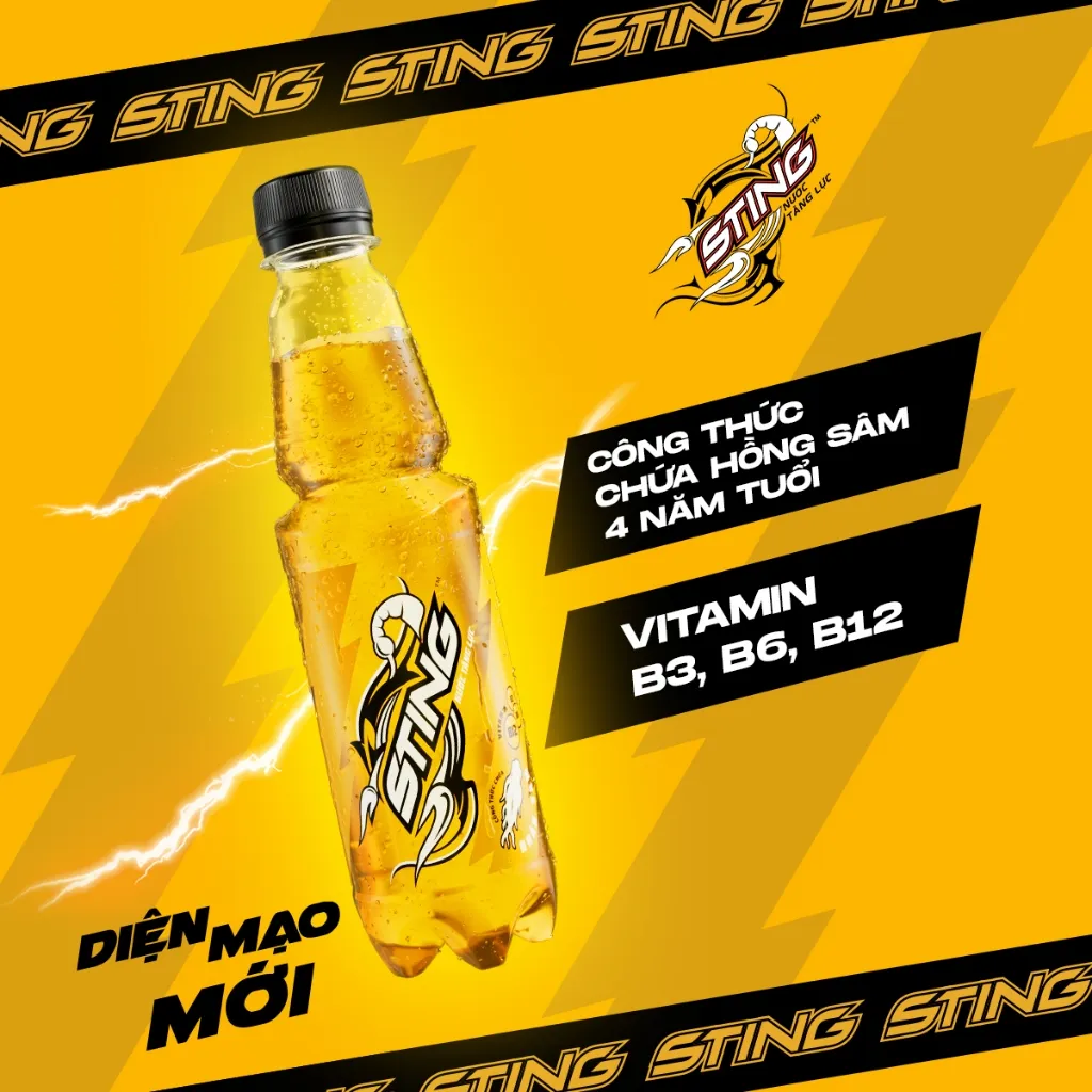 Ảnh [HỎA TỐC-VC 12%] Thùng 24 Chai Nước Tăng Lực Sting Vàng (330ml/chai) 3