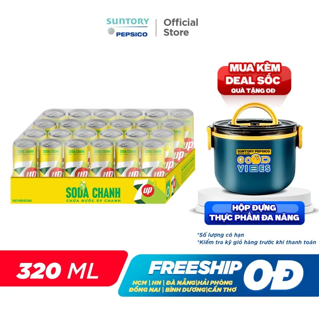 Ảnh [HỎA TỐC-VC 12%] Thùng 24 Lon Nước Uống Có Gaz 7UP Soda Chanh Không Calo (320ml/lon) 1