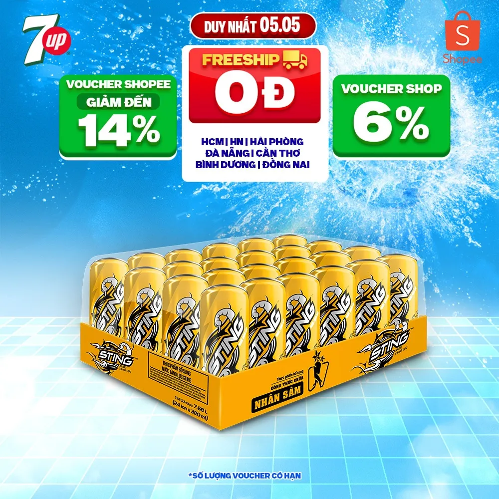 Ảnh [HỎA TỐC-VC 12%] Thùng 24 Lon Nước Tăng Lực Sting Vàng (320ml/lon) 1