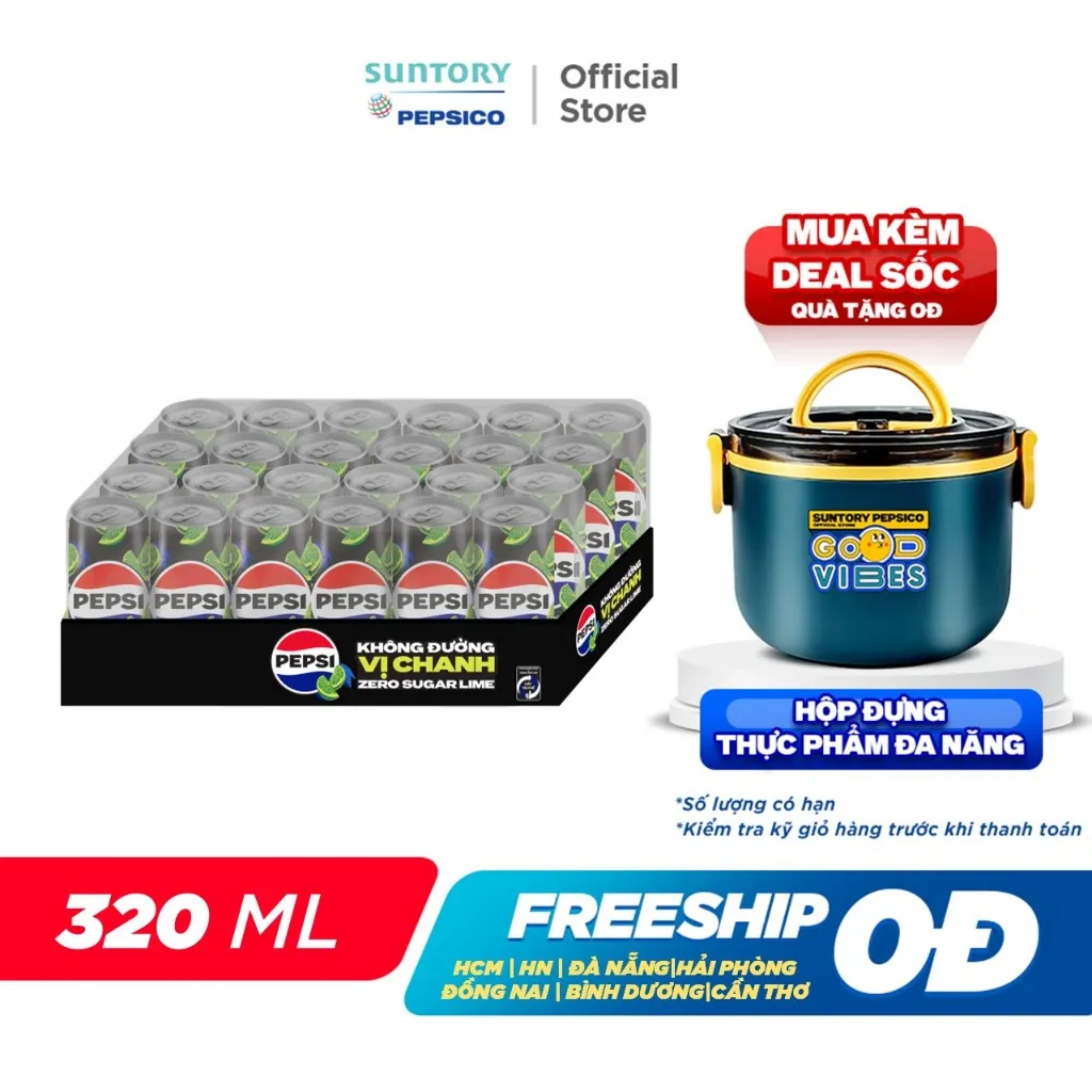 Ảnh [HỎA TỐC-VC 12%] Thùng 24 Lon Nước Uống Có Gaz Pepsi Vị Chanh Không Calo (320ml/lon) 1