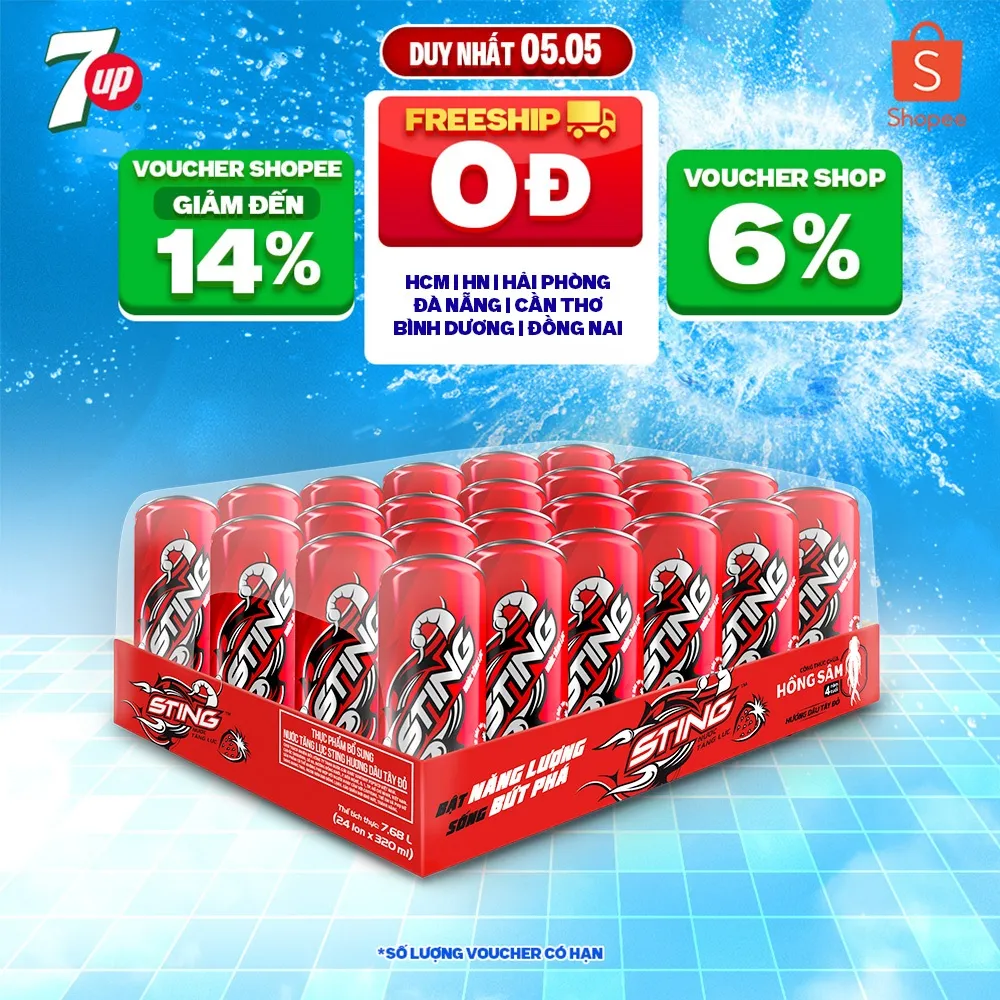 Ảnh [HỎA TỐC-VC 12%] Thùng 24 Lon Nước Tăng Lực Sting Dâu (320ml/lon) 1