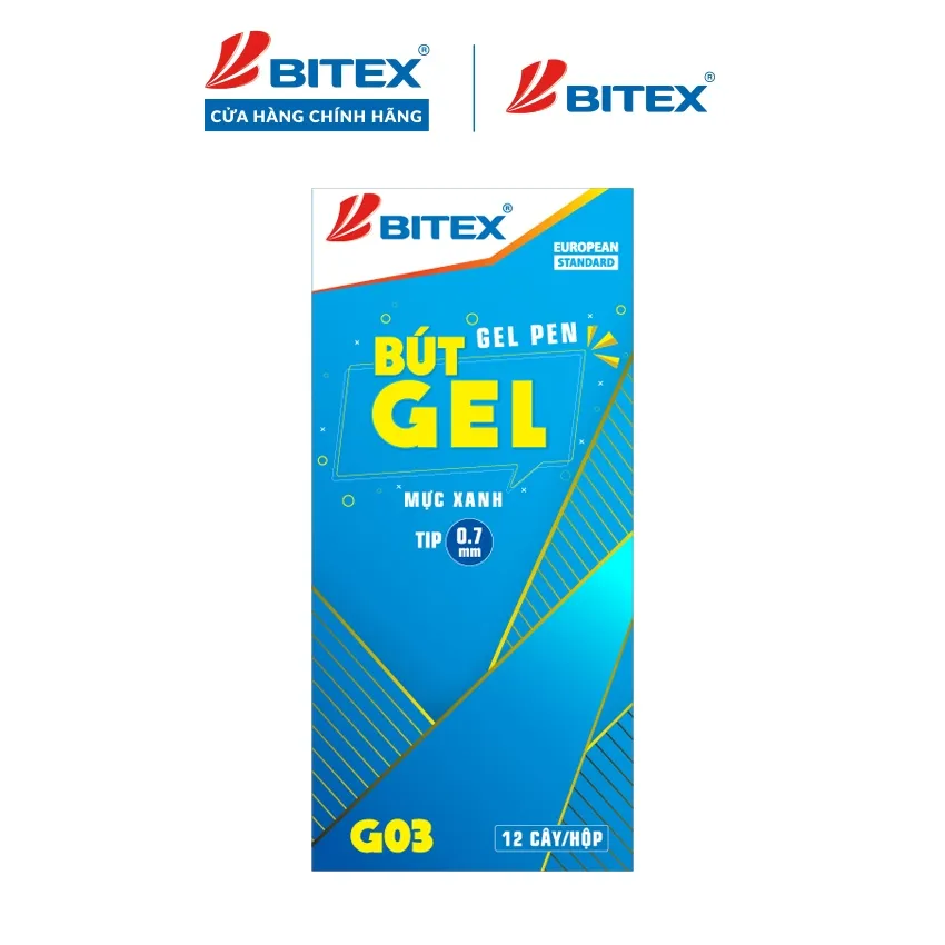 Ảnh Hộp 12 Bút gel Bitex G03 mực đỏ, đen, xanh (0.7mm) 1