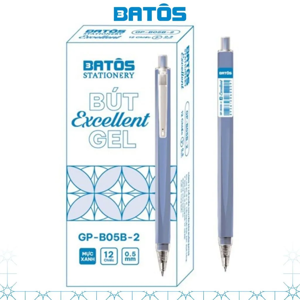 Ảnh Hộp 12 cây bút gel bấm 0.5mm Batôs 3 Excellent GP-B05K-2 viết êm trơn , nét nhỏ chữ đẹp. 1