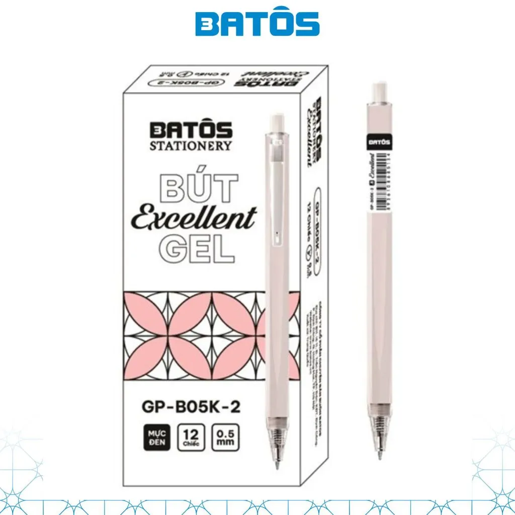 Ảnh Hộp 12 cây bút gel bấm 0.5mm Batôs 3 Excellent GP-B05K-2 viết êm trơn , nét nhỏ chữ đẹp. 2