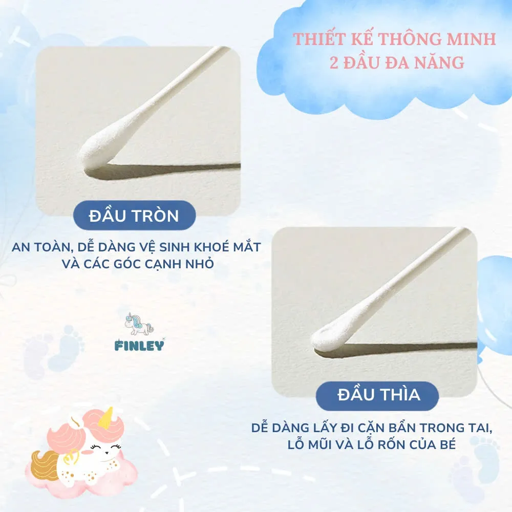 Ảnh Hộp 200 tăm bông ráy tai 2 đầu kháng khuẩn cho bé Finley FL0162 3