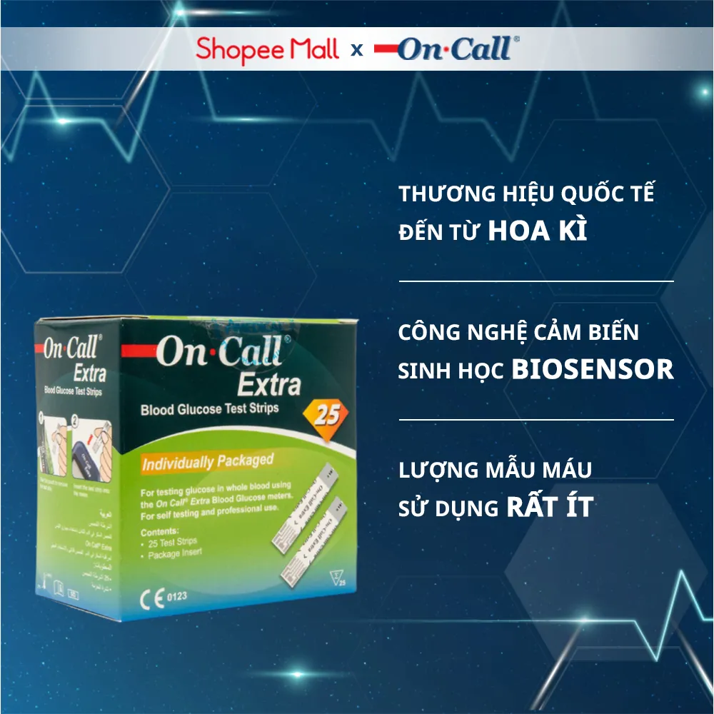 Ảnh Hộp 25 Que Thử Đường Huyết On Call Extra Mỗi Que Trong Một Túi Nhôm Riêng 1