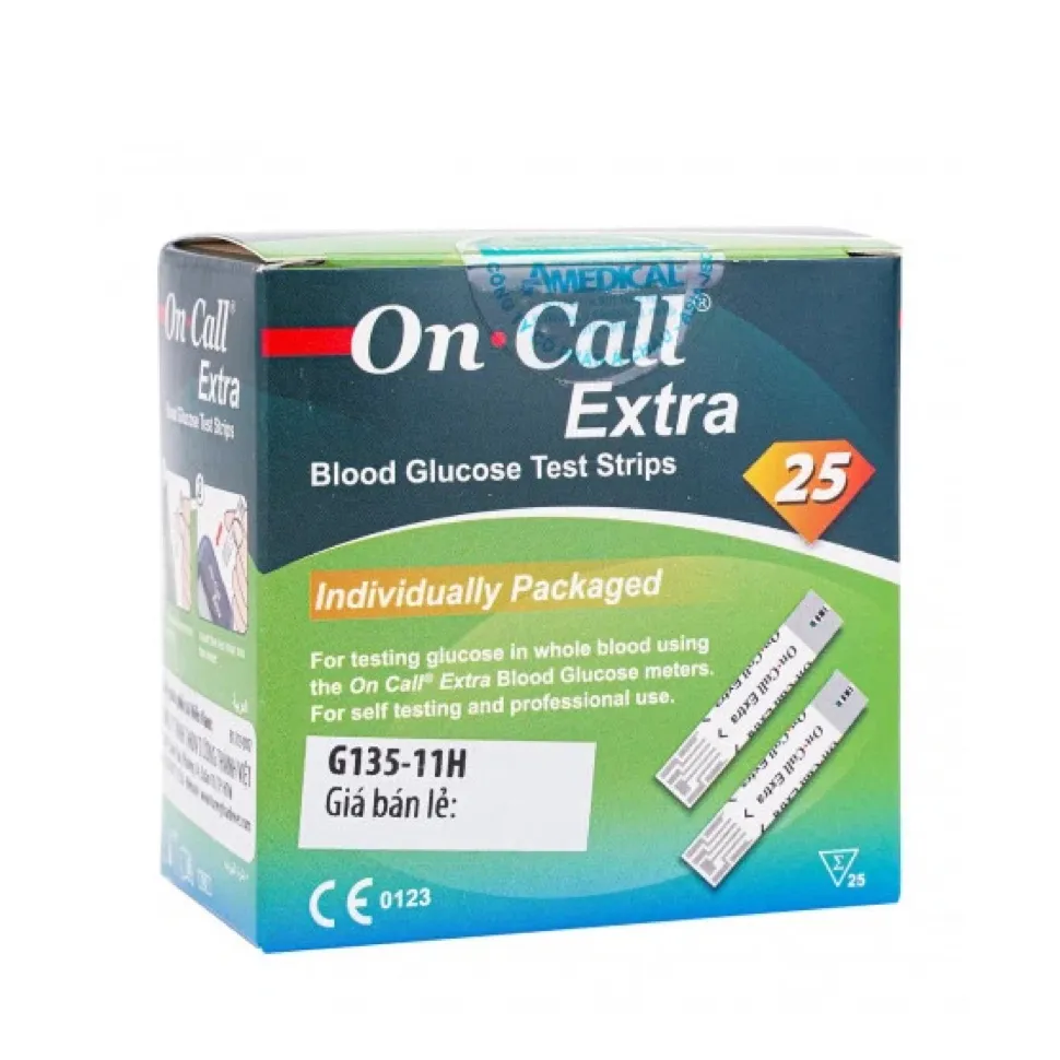 Ảnh Hộp 25 Que Thử Đường Huyết On Call Extra Mỗi Que Trong Một Túi Nhôm Riêng 3