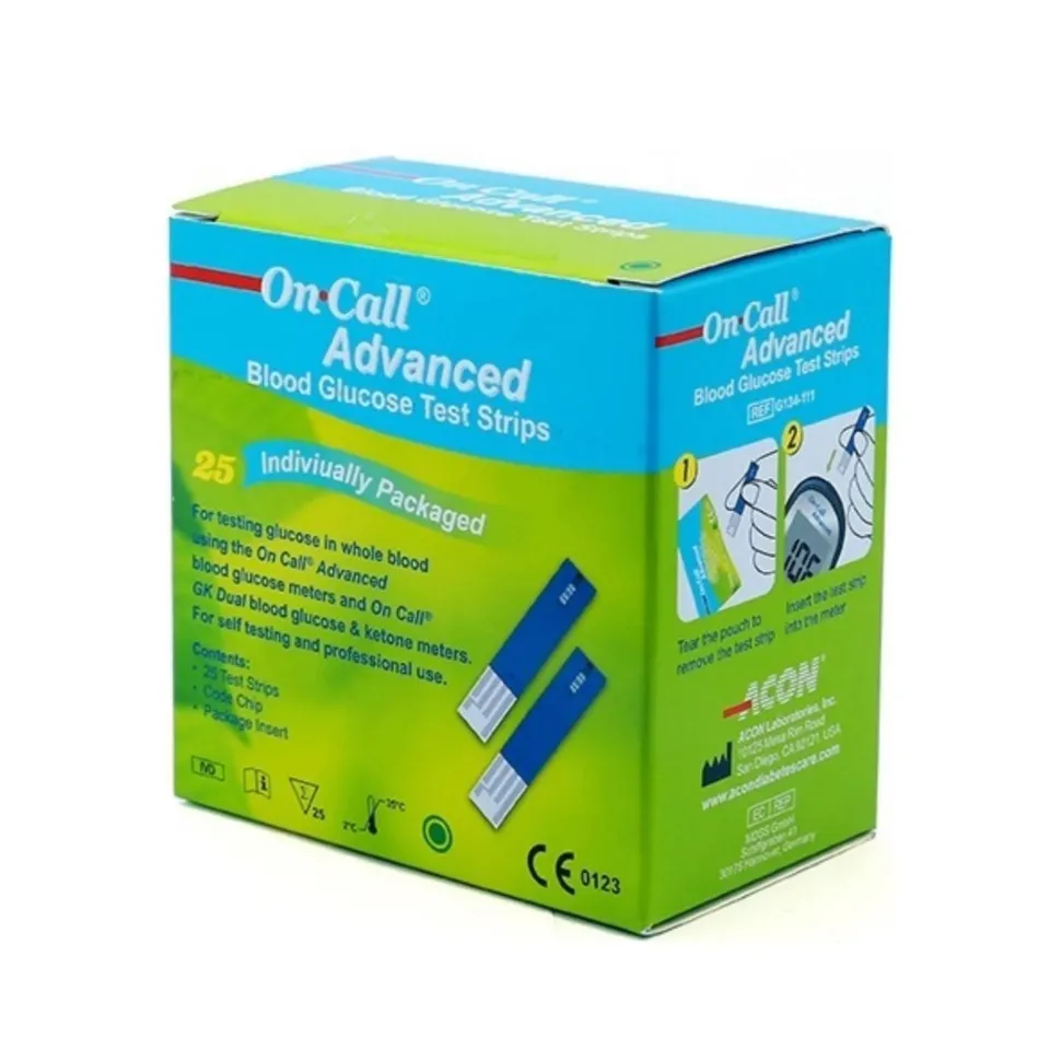 Ảnh Hộp 25 Que Thử Đường Huyết On Call® Advanced Mỗi Que Trong Một Túi Nhôm Riêng 3