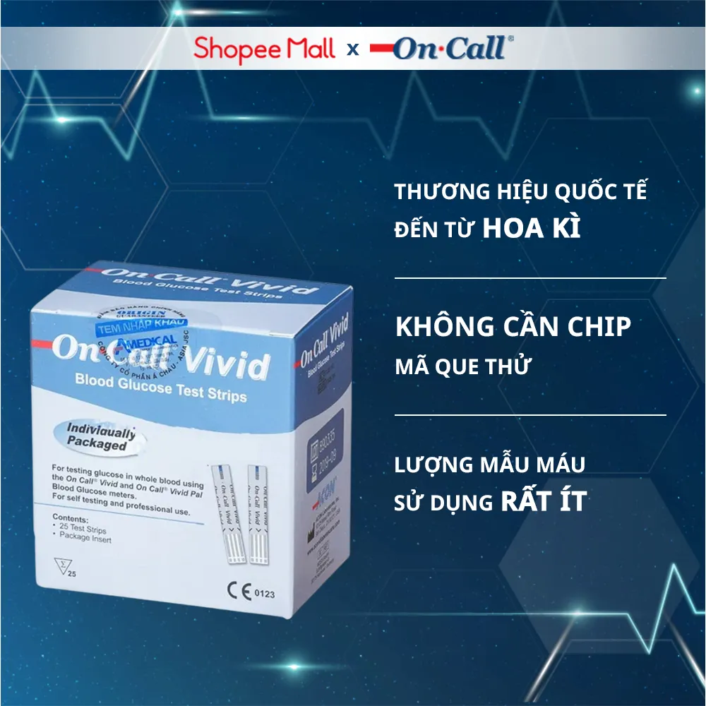Ảnh Hộp 25 Que Thử Đường Huyết On Call Vivid Loại Rời Trong Túi Nhôm 1