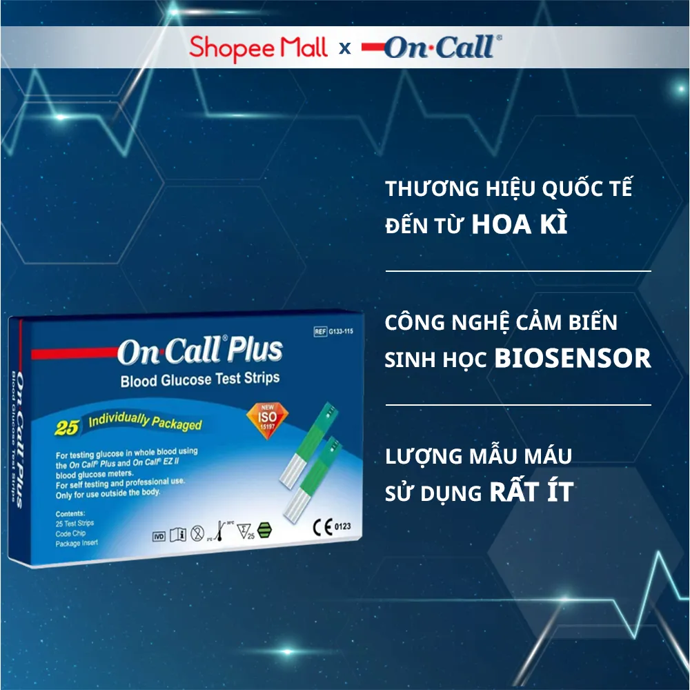 Ảnh Hộp 25 Que Thử Đường Huyết On Call Plus Rời Từng Que Trong Túi Thiếc 1