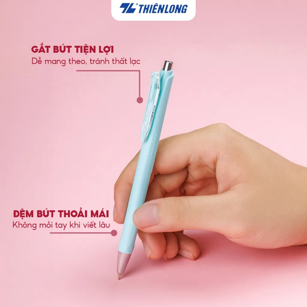 Ảnh Hộp 5 Bút gel bi Pazto Thiên Long Smooth Ink Pen ngòi 0.5mm - Mực xanh viết trơn êm, thân bút 5 màu tone pastel GEL-B015 4
