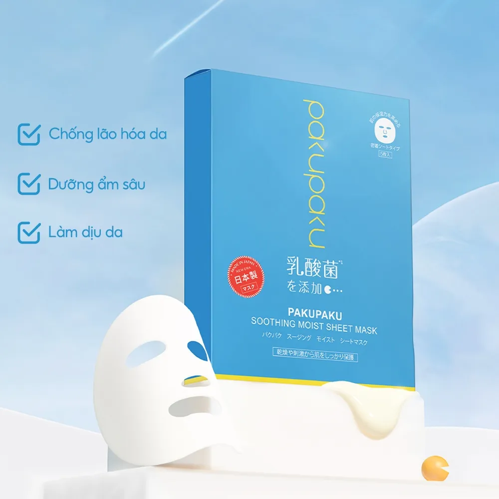 Ảnh Hộp 5 Mặt nạ cấp ẩm, phục hồi và chống lão hóa da Pakupaku Soothing Moist Sheet Mask 25ml 1