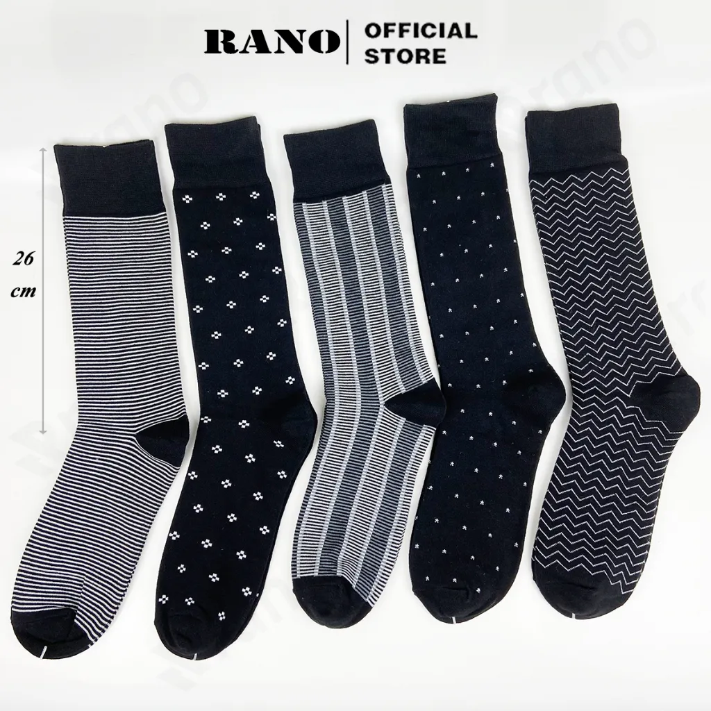 Ảnh Hộp 5 đôi tất nam công sở cổ cao dài 26cm vớ nam đi giày tây họa tiết RANO sợi cotton cao cấp cao cấp mềm mại thoáng mát 1