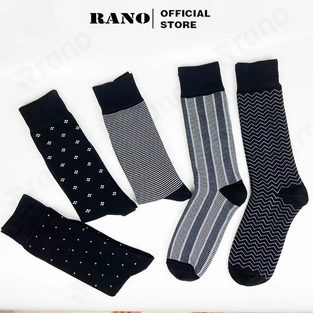 Ảnh Hộp 5 đôi tất nam công sở cổ cao dài 26cm vớ nam đi giày tây họa tiết RANO sợi cotton cao cấp cao cấp mềm mại thoáng mát 2