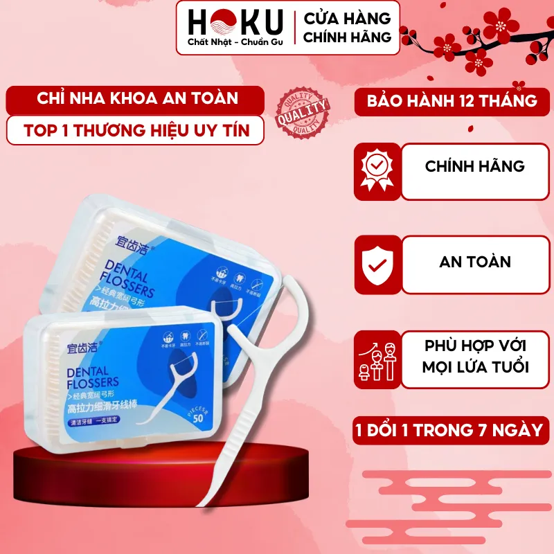 Ảnh Hộp 50 cây tăm chỉ nha khoa HOKU sợi mảnh vệ sinh kẽ răng chân nướu giá cực rẻ khi mua kèm bàn chải điện CNK01 1