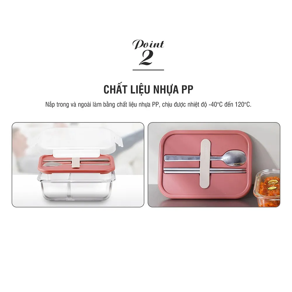 Ảnh Hộp cơm thủy tinh chịu nhiệt chia ngăn kèm muỗng đũa Lock&Lock 930ml LLG991CL (2 màu) 4