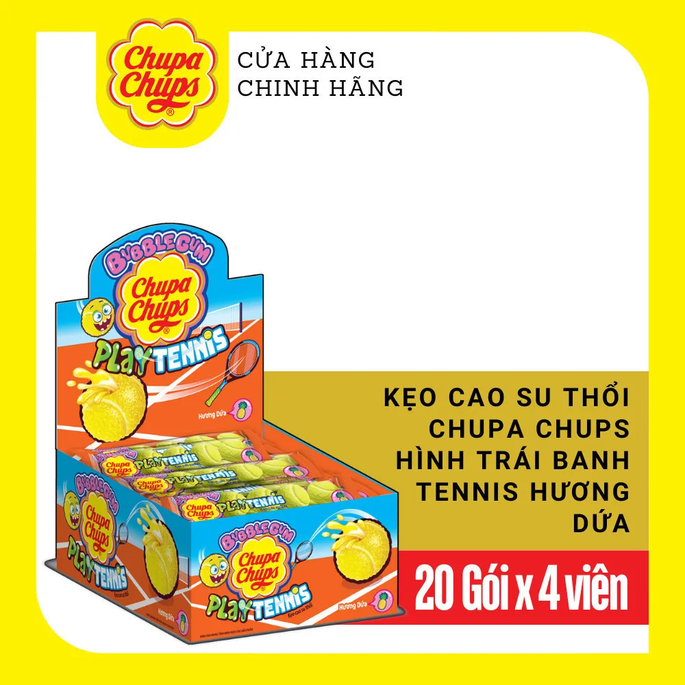 Ảnh Hộp Kẹo cao su gum thổi có nhân bên trong Chupa Chups Big Babol hình dáng Dưa Hấu, Trái banh Tennis hương Dứa 4