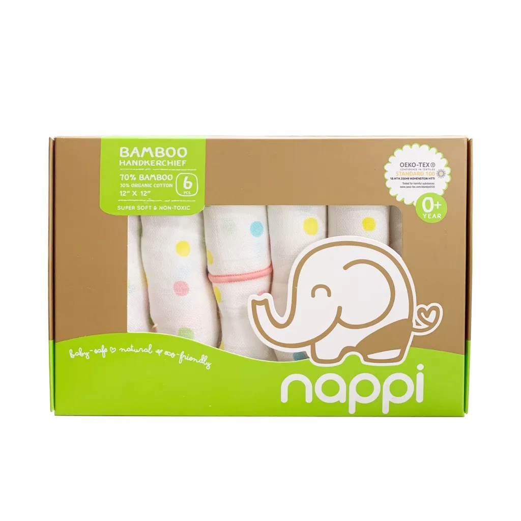 Ảnh Hộp khăn sữa sợi tre họa tiết chấm bi Nappi (6 chiếc/hộp) 3