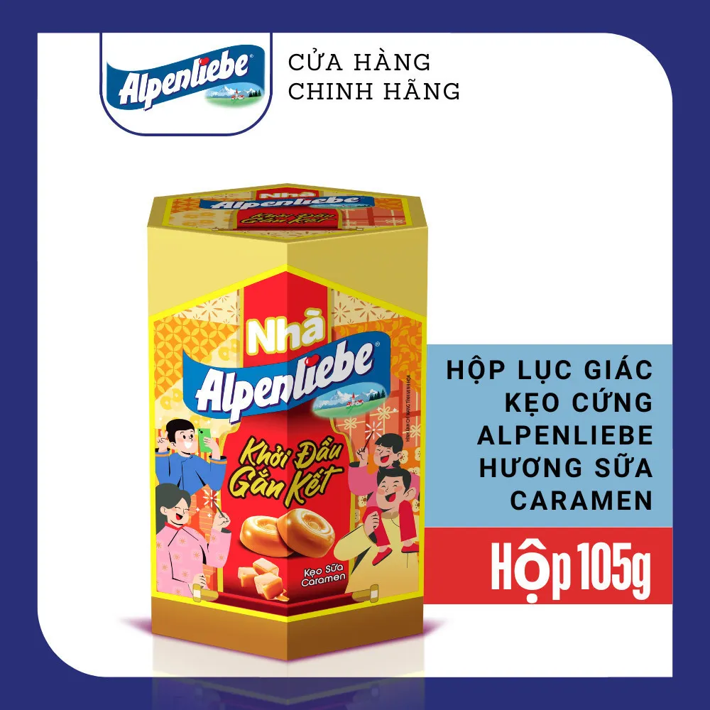 Ảnh Hộp Lục Giác Kẹo Tết - Kẹo Alpenliebe, Mentos, Golia Hương sữa caramen, trái cây hỗn hợp, hương chanh gừng 1