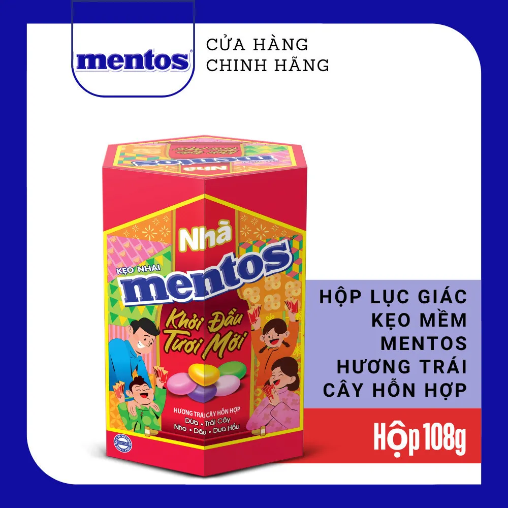 Ảnh Hộp Lục Giác Kẹo Tết - Kẹo Alpenliebe, Mentos, Golia Hương sữa caramen, trái cây hỗn hợp, hương chanh gừng 3