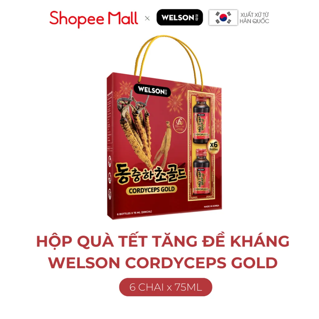 Ảnh Hộp Quà Hỗ Trợ Sức Khoẻ Hỗ Trợ Tăng Đề Kháng Welson Cordyceps Gold 6 chai x 75ml 2
