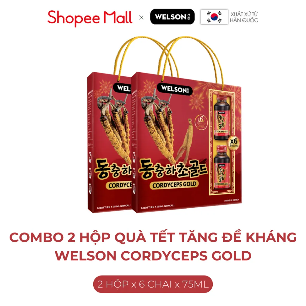 Ảnh Hộp Quà Hỗ Trợ Sức Khoẻ Nước Uống Đông Trùng Hạ Thảo Welson Cordyceps Gold [2Hộp x6c x75ml] 2