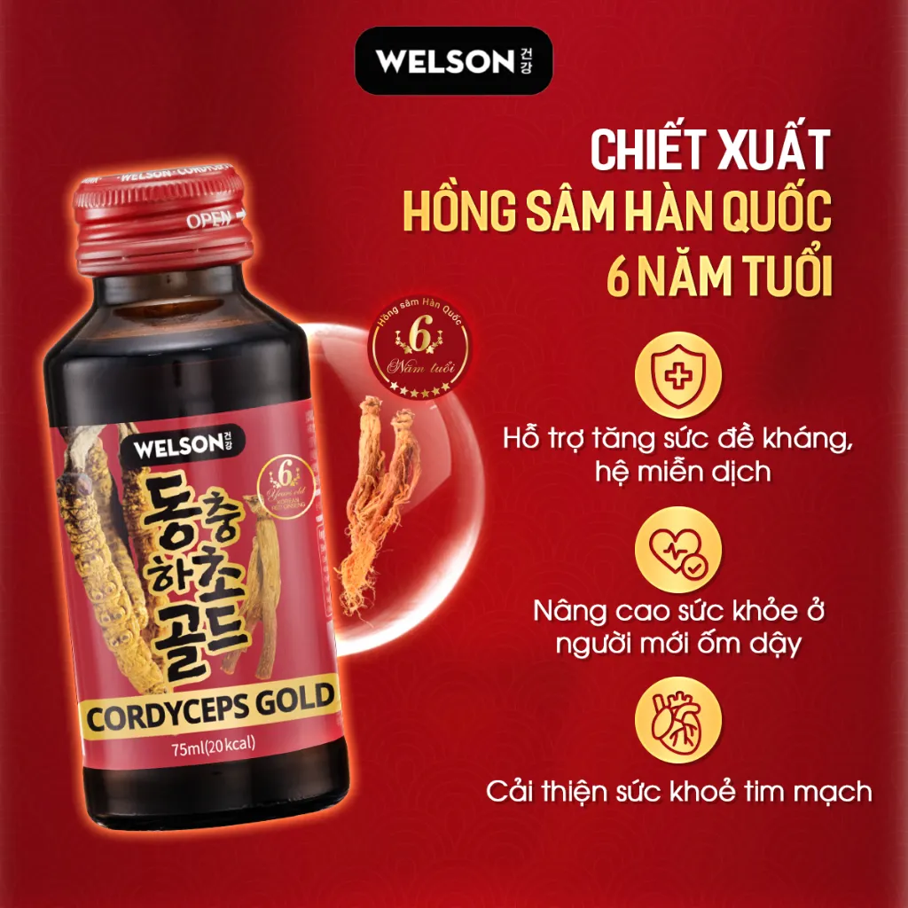 Ảnh Hộp Quà Hỗ Trợ Sức Khoẻ Tăng Đề Kháng Welson Cordyceps Gold 6 chai x 75ml 4