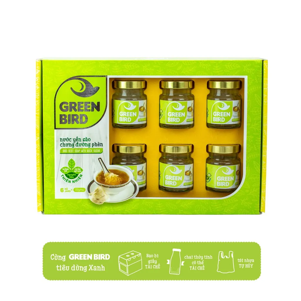 Ảnh Hộp quà Nước Yến Sào Chưng Đường Phèn - GREEN BIRD - (6 hũ /72g) 3