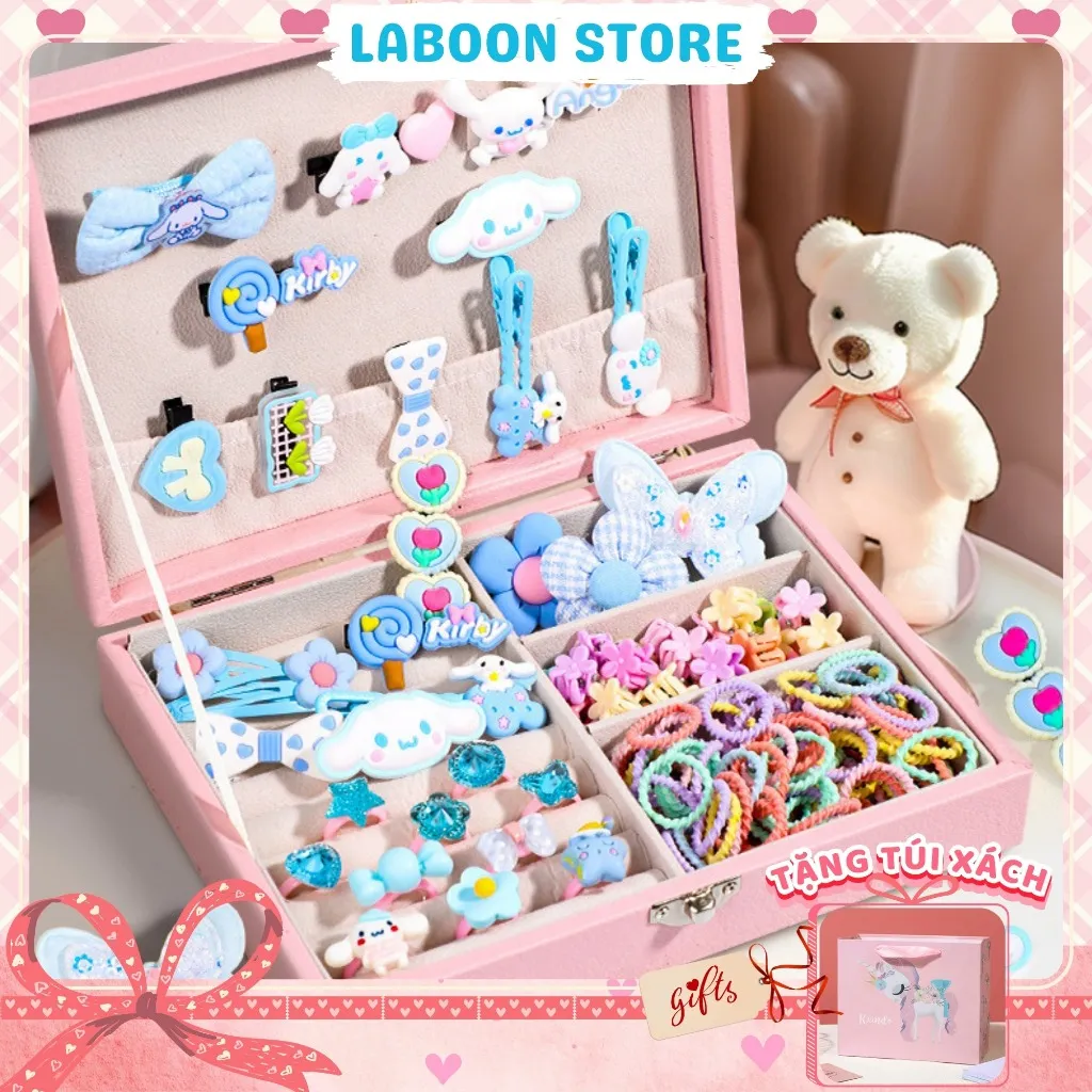 Ảnh Hộp quà tặng bộ phụ kiện tóc 156 món cho bé gái, full set phụ kiện tóc LABOON tặng sinh nhật bé 4