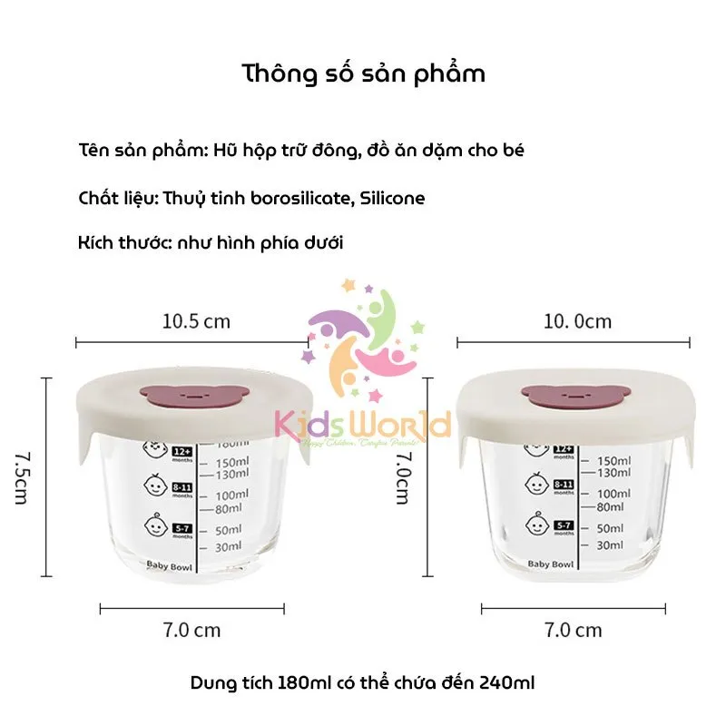 Ảnh Hộp Trữ Đồ Ăn Dặm Thủy Tinh KidsWorld Hình Khủng Long, Gấu Hộp Trữ Đông, Trữ Thức Ăn Cho Bé Nắp Silicone 2