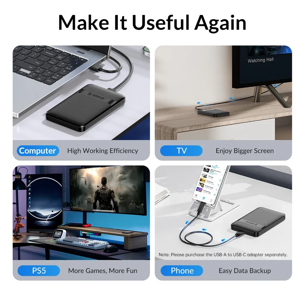 Ảnh Hộp đựng ổ cứng ORICO 2,5 inch SATA sang USB3.0 Type-C HDD 6Gbps Max USB-C Vỏ ổ cứng SATA gắn ngoài Hỗ trợ tự động tắt tiếng (2577U3-V1) 2