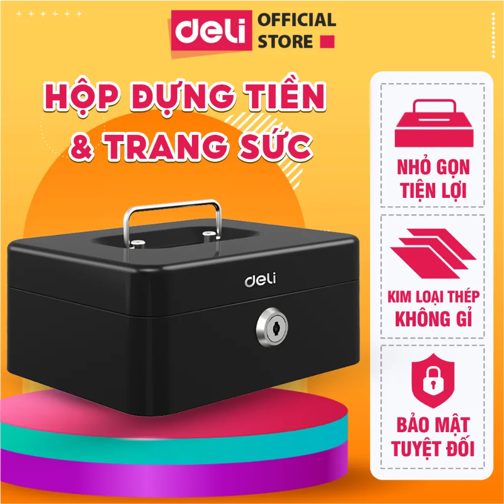 Ảnh Hộp Đựng Tiền Kim Loại Deli Hộp Đựng Trang Sức Nhiều Ngăn Bảo Vệ Tài Sản, Thiết Bị Nhà Cửa Văn Phòng 1