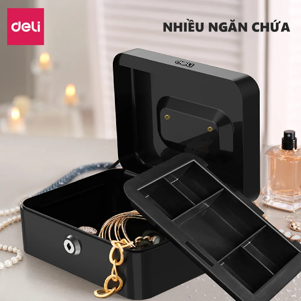 Ảnh Hộp Đựng Tiền Kim Loại Deli Hộp Đựng Trang Sức Nhiều Ngăn Bảo Vệ Tài Sản, Thiết Bị Nhà Cửa Văn Phòng 2