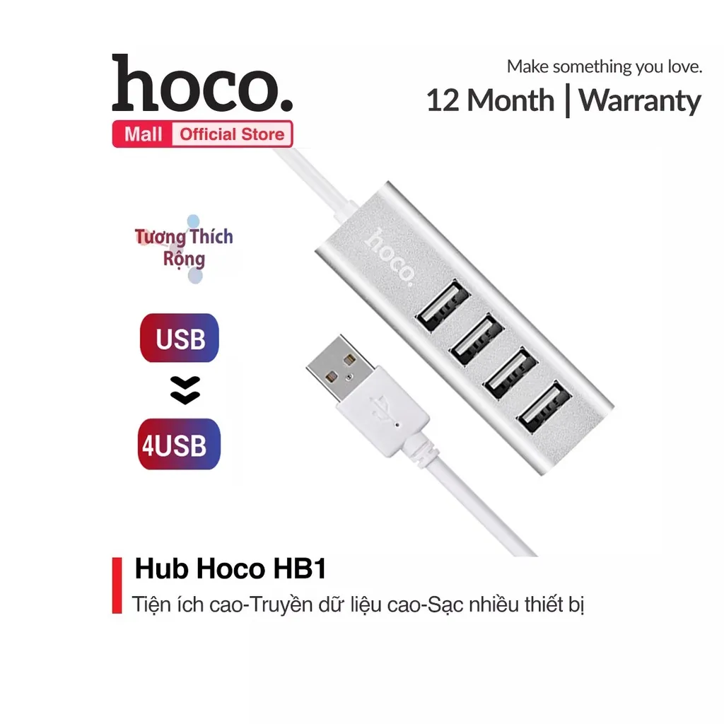 Ảnh HUB 4 cổng USB Hoco HB1 tương thích cao chất liệu vỏ hợp kim nhôm cao cấp 1