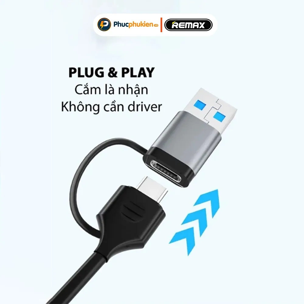 Ảnh Hub chuyển đổi tốc độ cao Remax RU-U7 5 in1 USB A - Type C ra USB 3.0, 2.0, thẻ nhớ - Phúc Phụ Kiện 2