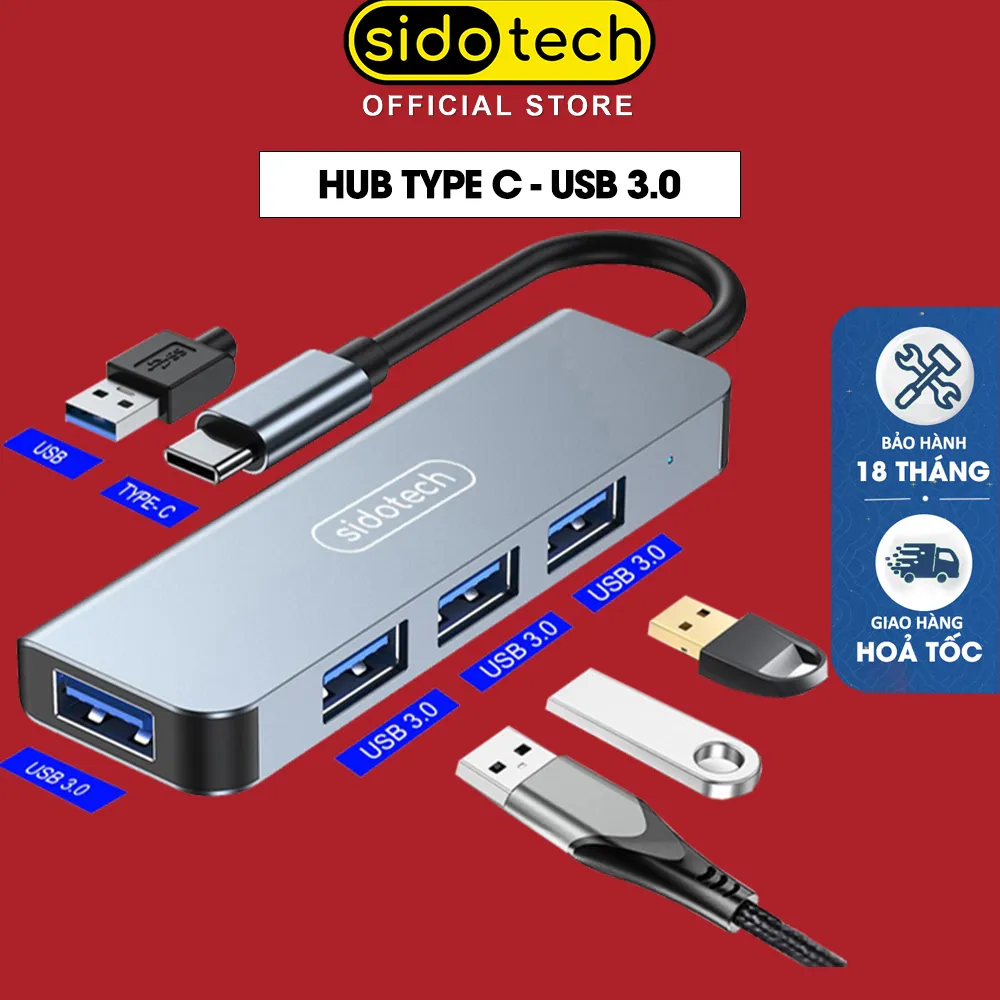 Ảnh HUB Type C và HUB USB 3.0 tốc độ cao SIDOTECH cổng chia usb mở rộng kết nối chuyển đổi cho laptop táo Laptop PC 1