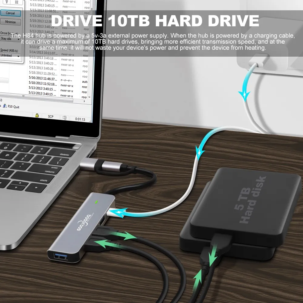 Ảnh Hub USB 3.0 GOOJODOQ Type C  5 trong 1 mở rộng kết nối thích hợp cho PC/ laptop/ điện thoại/ Macbook 2