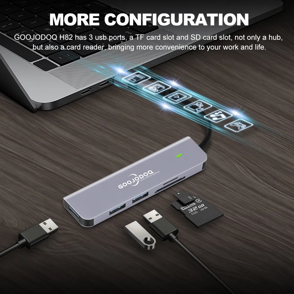 Ảnh Hub USB 3.0 GOOJODOQ Type C  5 trong 1 mở rộng kết nối thích hợp cho PC/ laptop/ điện thoại/ Macbook 3