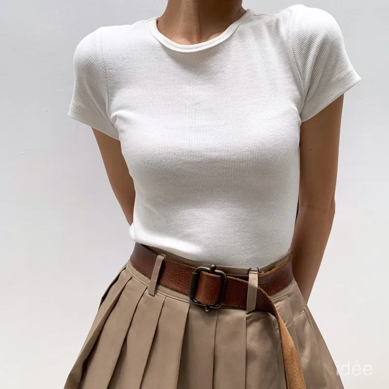 Ảnh idée Áo thun nữ ôm cổ tròn tay ngắn vải thun cotton gân 2