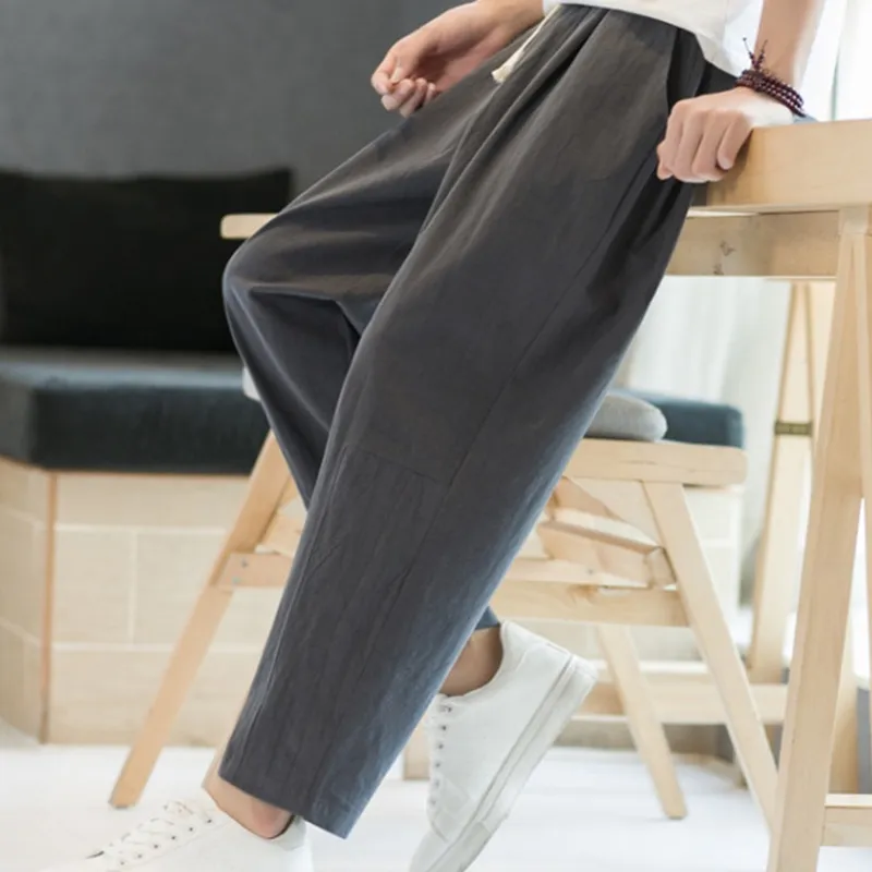 Ảnh IELGY quần crop quần rộng nam phong cách hàn quốc thẳng nhiều màu tùy chọn phần mỏng màu trơn 4