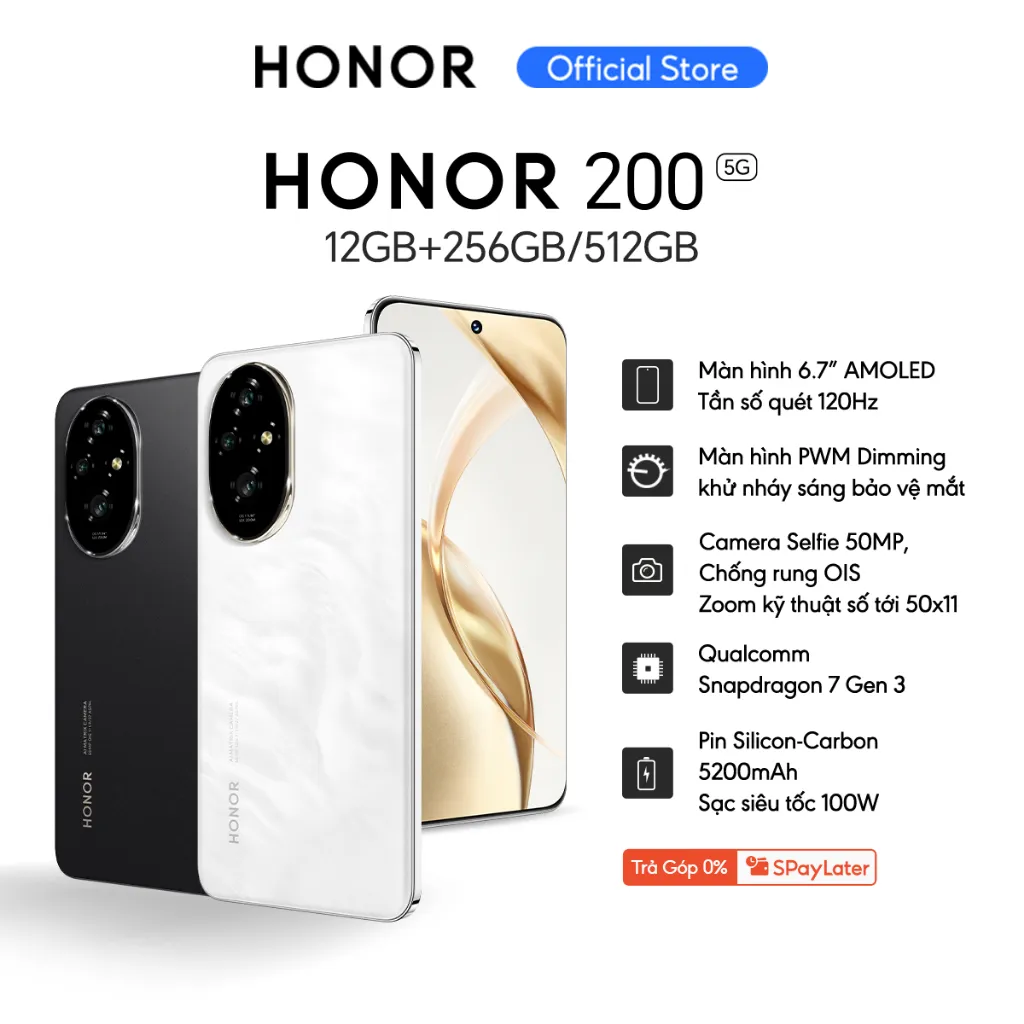 Ảnh Điện thoại HONOR 200 5G 12GB + 256/512GB | Bộ 3 AI Camera 50MP, sạc nhanh 100W | Snapdragon 7 Gen 3 2