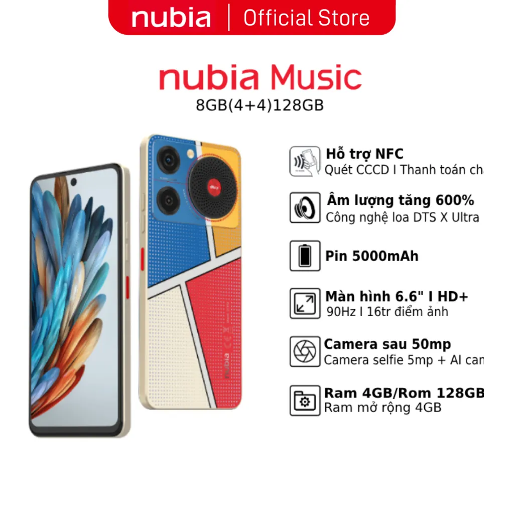 Ảnh Điện thoại Nubia Music NFC 8(4+4)/128GB | 6.6" HD+ 90Hz | 2 Jack tai nghe - Bảo hành 18 tháng 1
