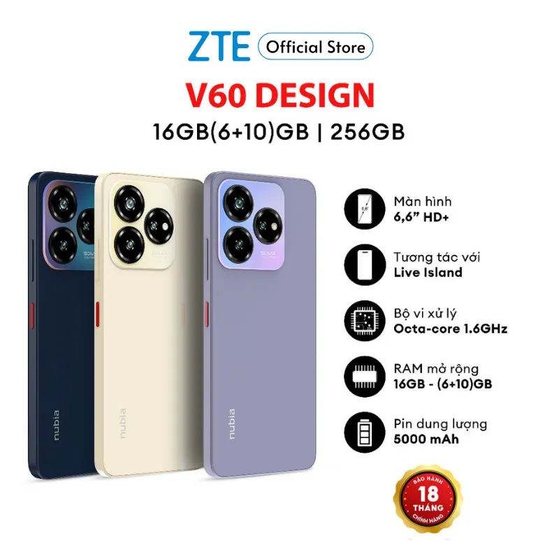 Ảnh Điện Thoại Nubia V60 Design | 16(6+10)GB/256GB | 6.6'' HD+ | Octa Core 1.6GHZ | 5000mAh 22.5W | Chính Hãng 1