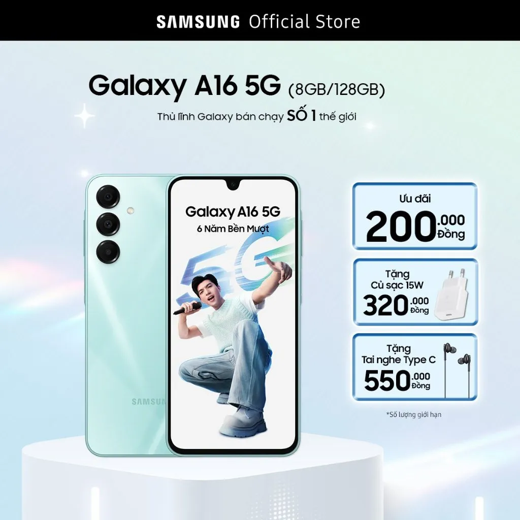 Ảnh Điện thoại Samsung Galaxy A16 5G (8GB/128GB), màn hình Super AMOLED 6.7", kháng bụi nước IP54 1