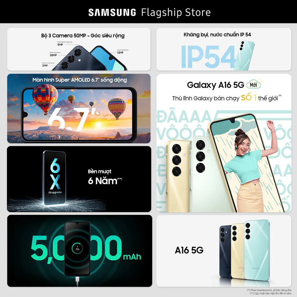 Ảnh Điện thoại Samsung Galaxy A16 5G (8GB/128GB), màn hình Super AMOLED 6.7", kháng bụi nước IP54 2