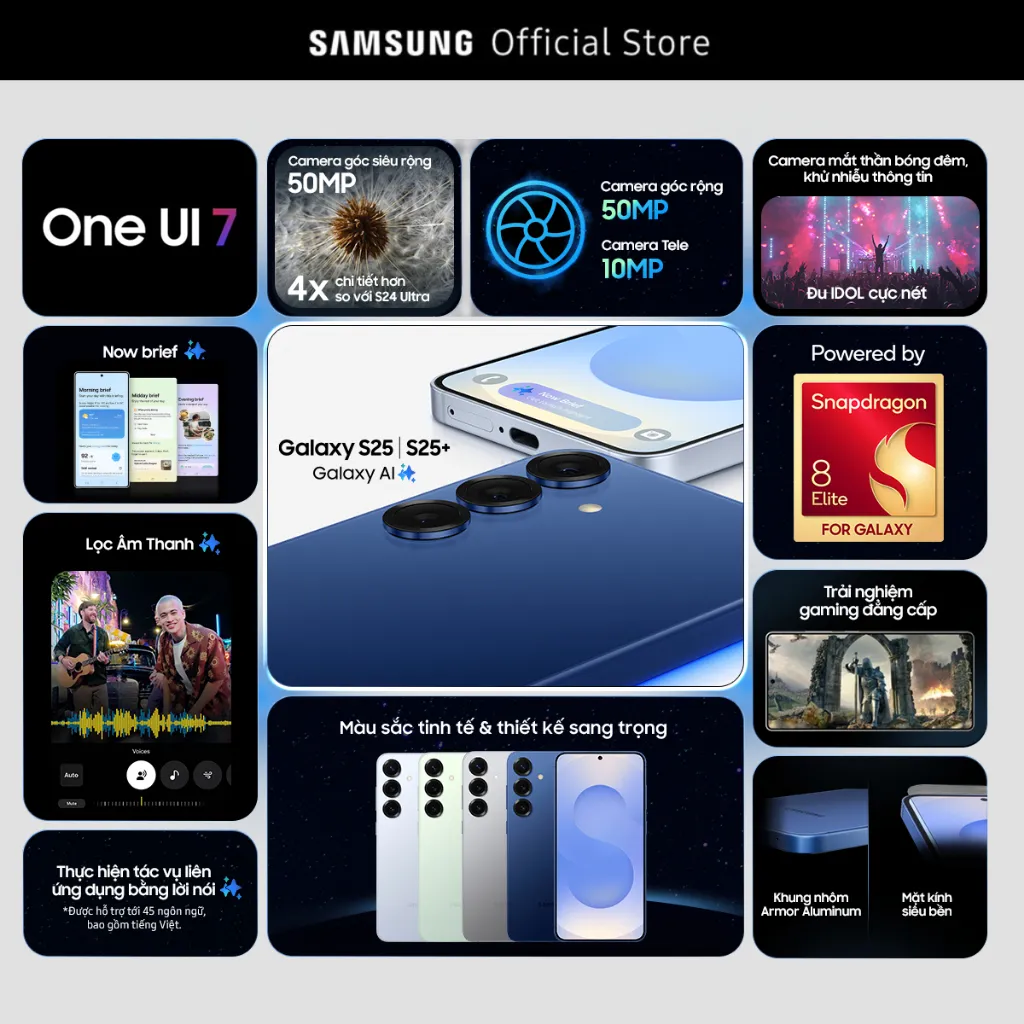 Ảnh Điện thoại Samsung Galaxy S25+, Điện thoại AI, 256GB, Tìm kiếm thông minh, Video camera đêm Nightography,Chip Snapdragon 2